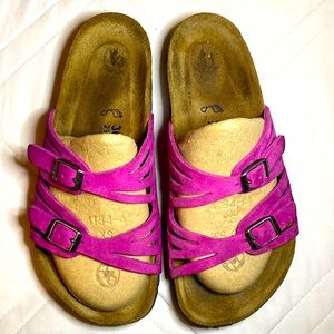 Birkenstocks Pink Leather Soft Footbed Reg width